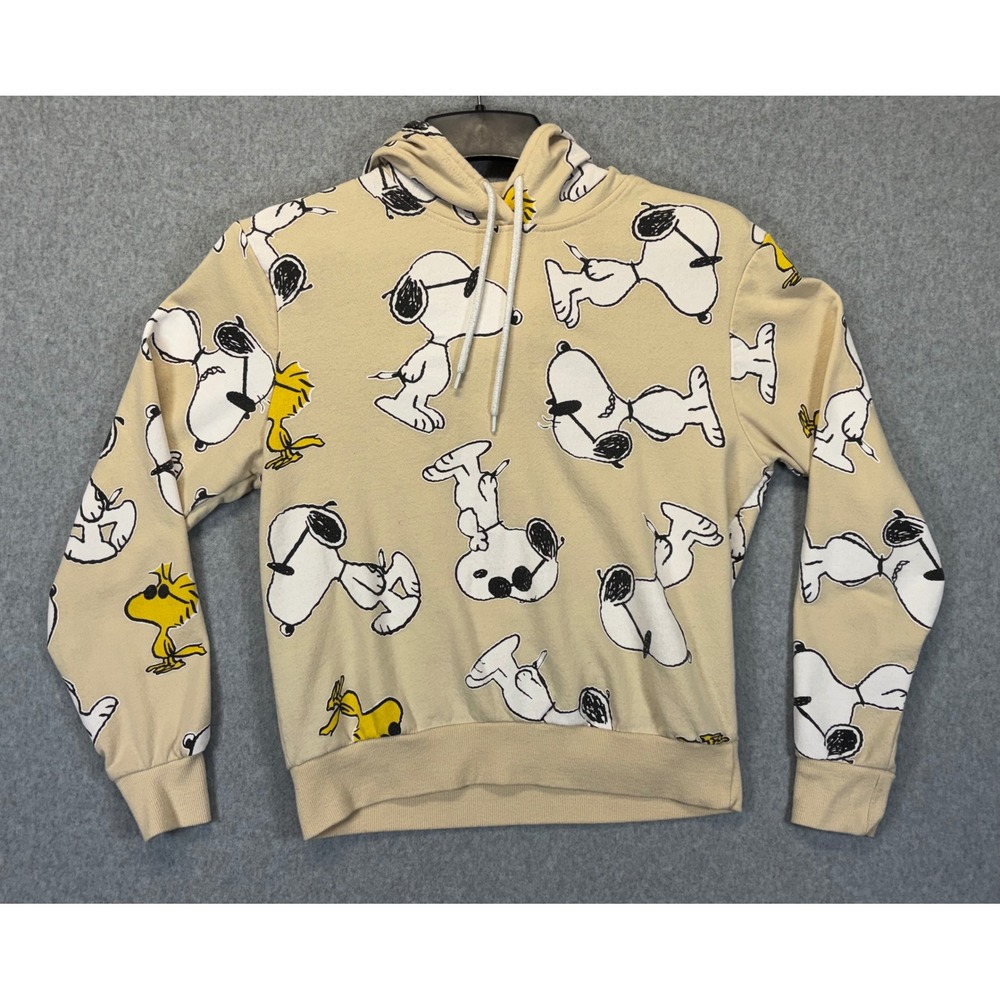 Peanuts Snoopy Woodstock Joe Cool All Over Print Hoodie Taupe Small LH42205HO